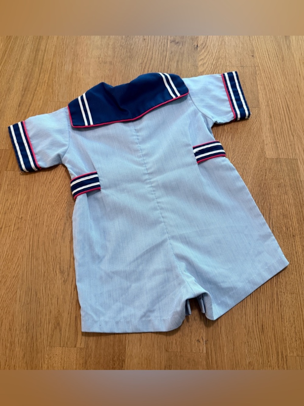 Vintage Baby 12 MONTHS Blue Nautical Shorts Romper - Picture 2 of 4